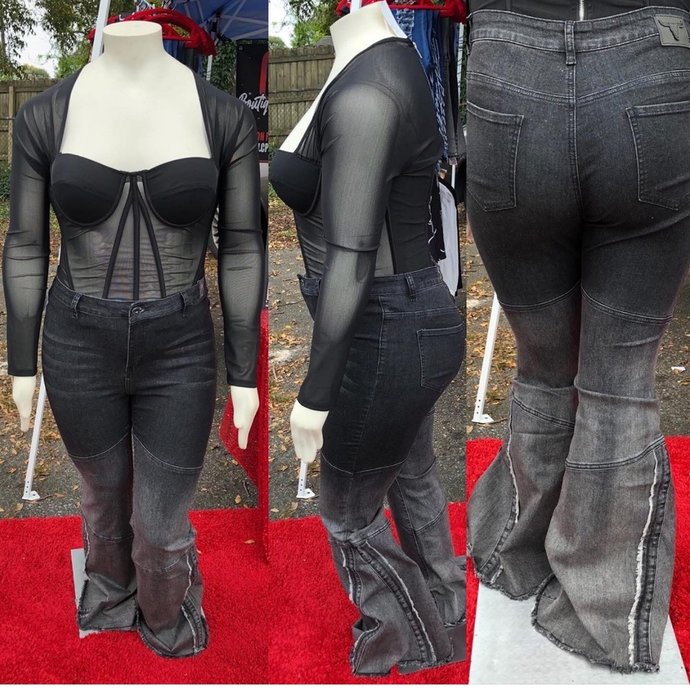 Gray Two Toned Flared Jeans
